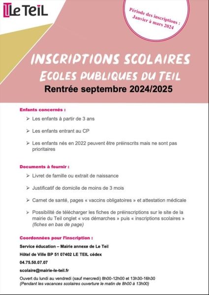 Inscriptions scolaires - écoles publiques