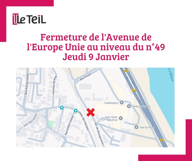 Info Travaux // Fermeture de l'Avenue de l'Europe Unie au niveau du n°49 Jeudi 9 Janvier